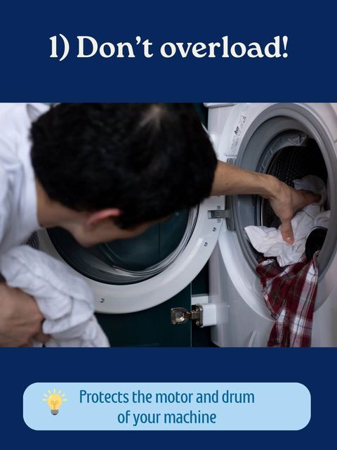 Maintenance tip 1: don't overload your washing machine – protects the motor and drum